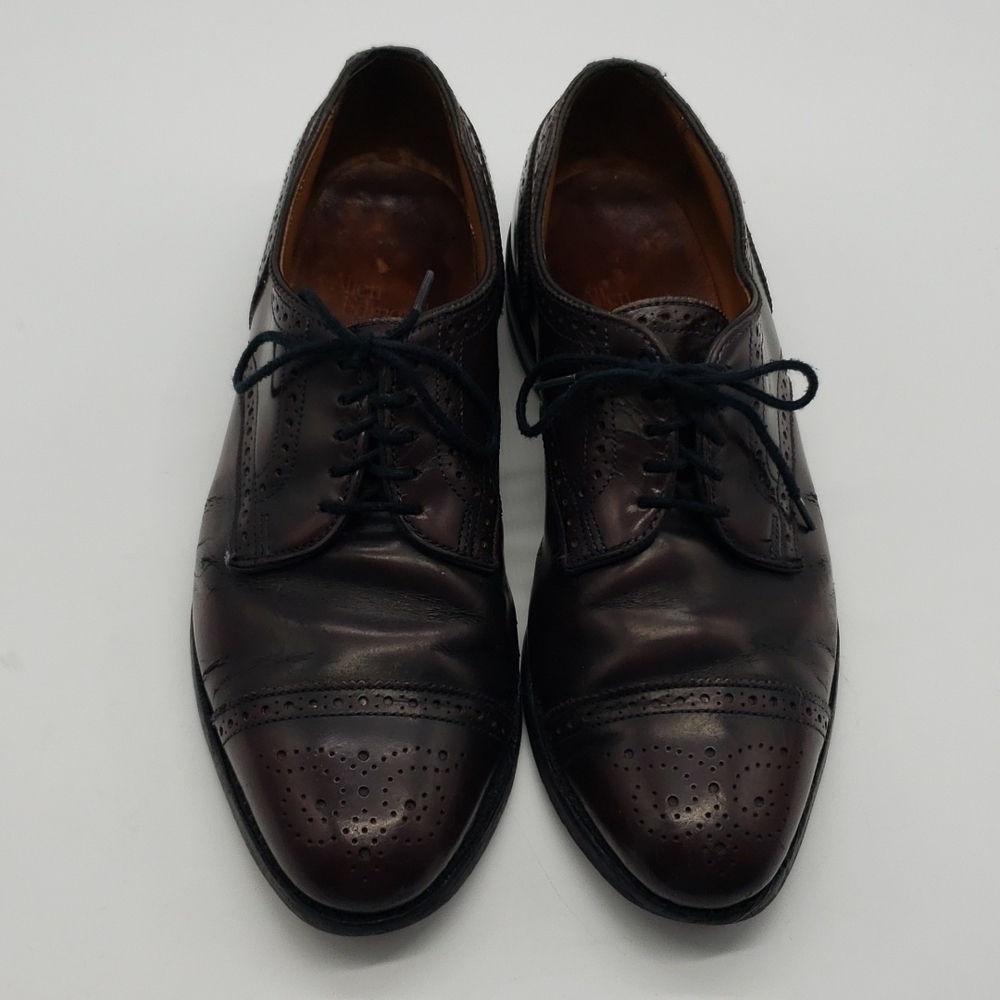 š
ŗallen Edmonds Sanford Men 8D burgundy dress shoes cap toe lace up oxford brogue - Picture 2 of 9